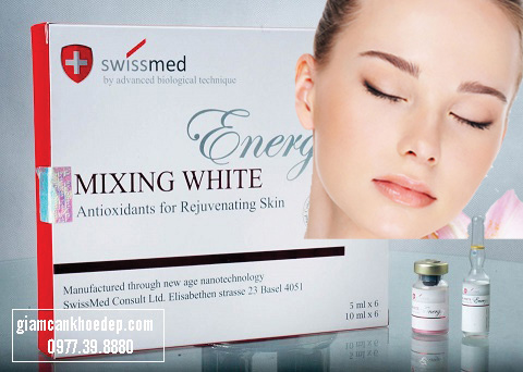 Thuốc tiêm trắng da Mixing White Energize chứa glutathione 1500mg từ Thụy Sĩ giúp cho bạn có làn da trắng sáng, khỏe mạnh